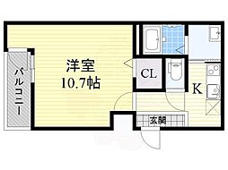 フジパレス山之内8号館 1Kの間取図画像