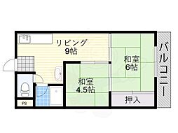 川崎ハイツ 2LDKの間取図画像