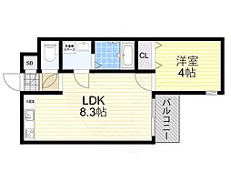 アッシュメゾン東住吉2 1LDKの間取図画像