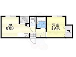 プレアール遠里小野 1DKの間取図画像
