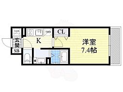 阪急千里線 千里山駅 徒歩12分の賃貸マンション 3階1Kの間取り