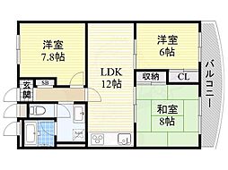 アパルトマン北千里 1LDKの間取図画像