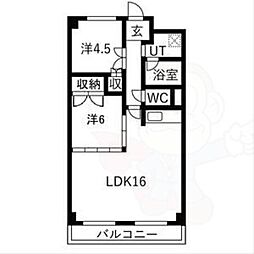 グレースフルハイツ1号館 2LDKの間取図画像