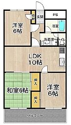 第2マンション寺直 3LDKの間取図画像