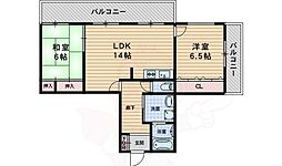 イーストヴィレッジ宮の前 2LDKの間取図画像