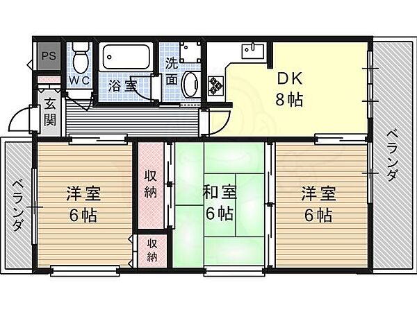 ガーデンパレス高槻 ｜大阪府高槻市奈佐原元町(賃貸マンション3DK・3階・56.70㎡)の写真 その2