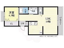 マンション東岡 4階1LDKの間取り