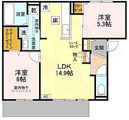 D-residence高槻市下田部A 2LDKの間取図画像