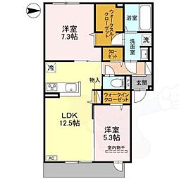 JR東海道・山陽本線 摂津富田駅 徒歩15分の賃貸アパート 1階2LDKの間取り