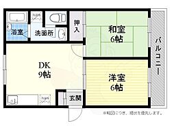 アルカディアパート1 2DKの間取図画像