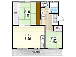 富田第二住宅69棟 2LDKの間取図画像