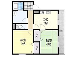 ヴィラージュ城北 2DKの間取図画像