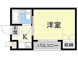 プレアール昭和台 1Kの間取図画像