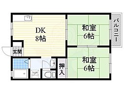 インレットハイツ2 2DKの間取図画像