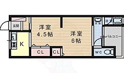 カトレア荘 2Kの間取図画像