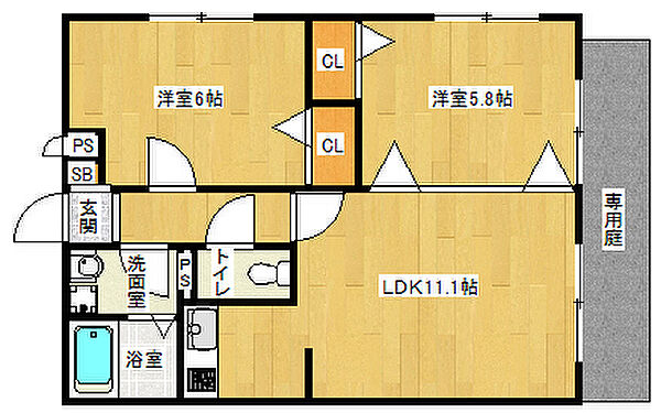 京都府京都市左京区静市野中町(賃貸マンション2LDK・1階・51.03㎡)の写真 その2