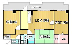 京福電気鉄道北野線 鳴滝駅 徒歩9分の賃貸マンション 5階3LDKの間取り