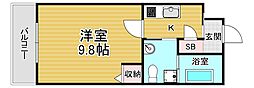 京都地下鉄東西線 二条駅 徒歩6分の賃貸マンション 2階1Kの間取り