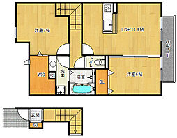 JR湖西線 堅田駅 徒歩11分の賃貸アパート 2階2LDKの間取り