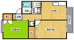 阪急嵐山線 上桂駅 徒歩15分の賃貸アパート 2階2DKの間取り