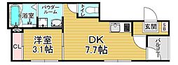 JR山陰本線 円町駅 徒歩7分の賃貸アパート 3階1DKの間取り