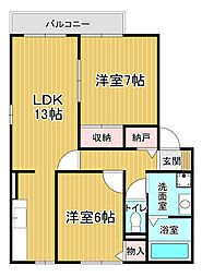 パティオドリームB棟 2LDKの間取図画像