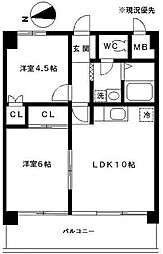 グランドールアキモト2 2LDKの間取図画像