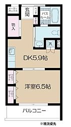 ルミエール綱島2号館 1DKの間取図画像