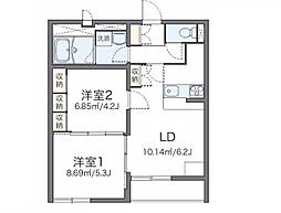 レオパレスポテトハウス2 2DKの間取図画像