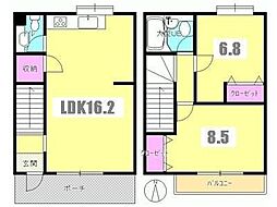 西武拝島線 西武立川駅 バス12分 五中南下車 徒歩3分の賃貸タウンハウス 2LDKの間取り