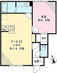 西武拝島線 西武立川駅 徒歩31分の賃貸アパート 1階1LDKの間取り