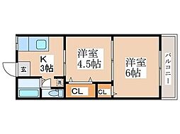 西武新宿線 花小金井駅 徒歩8分の賃貸アパート 1階2Kの間取り