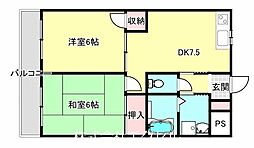 西武拝島線 東大和市駅 徒歩12分の賃貸マンション 1階2DKの間取り