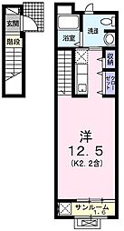 JR青梅線 牛浜駅 徒歩5分の賃貸アパート 2階ワンルームの間取り