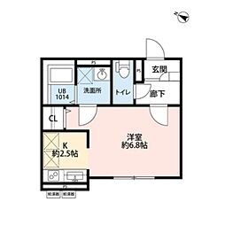 JR青梅線 拝島駅 徒歩7分の賃貸アパート 1階1Kの間取り