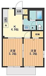 京王線 平山城址公園駅 徒歩9分の賃貸アパート 1階2Kの間取り
