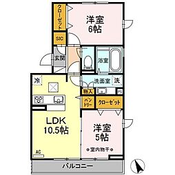 JR中央本線 豊田駅 徒歩15分の賃貸アパート 2階2LDKの間取り