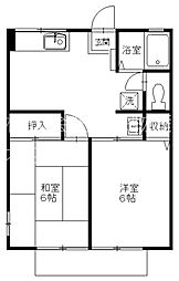 多摩都市モノレール 上北台駅 徒歩13分の賃貸アパート 1階2DKの間取り