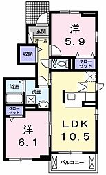 西武拝島線 西武立川駅 バス14分 三ツ木交差点下車 徒歩1分の賃貸アパート 1階2LDKの間取り