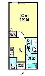 多摩都市モノレール 上北台駅 徒歩20分の賃貸アパート 2階1Kの間取り