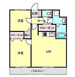 西武拝島線 武蔵砂川駅 徒歩13分の賃貸マンション 2階2LDKの間取り