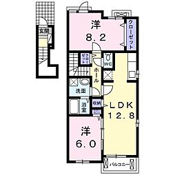 JR中央本線 西八王子駅 バス21分 川町東下車 徒歩1分の賃貸アパート 2階2LDKの間取り