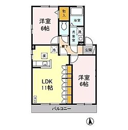 JR青梅線 昭島駅 徒歩22分の賃貸アパート 1階2LDKの間取り