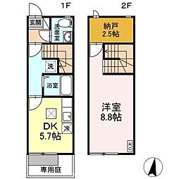 JR青梅線 福生駅 徒歩8分の賃貸テラスハウス 1SDKの間取り