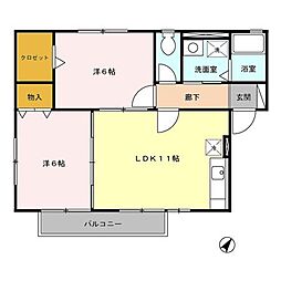 京王相模原線 多摩境駅 徒歩13分の賃貸アパート 1階2LDKの間取り