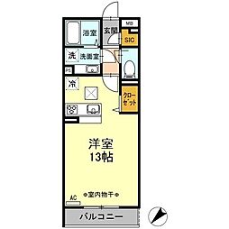 JR中央本線 豊田駅 徒歩15分の賃貸アパート 1階ワンルームの間取り