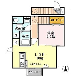 JR青梅線 牛浜駅 徒歩12分の賃貸アパート 2階1LDKの間取り