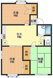 JR青梅線 昭島駅 徒歩24分の賃貸アパート 1階3DKの間取り
