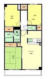 JR中央本線 西八王子駅 徒歩7分の賃貸マンション 2階3LDKの間取り