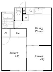 JR青梅線 羽村駅 徒歩21分の賃貸アパート 1階2DKの間取り